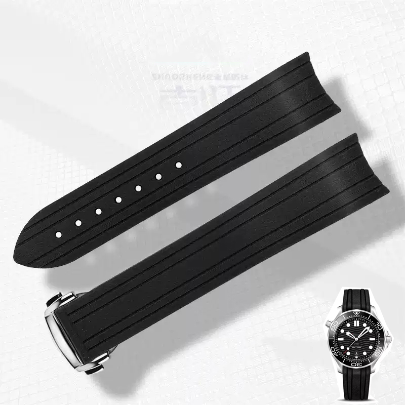 Omega Watch Seamaster - Gelang Jam Silikon Karet Ujung Melengkung