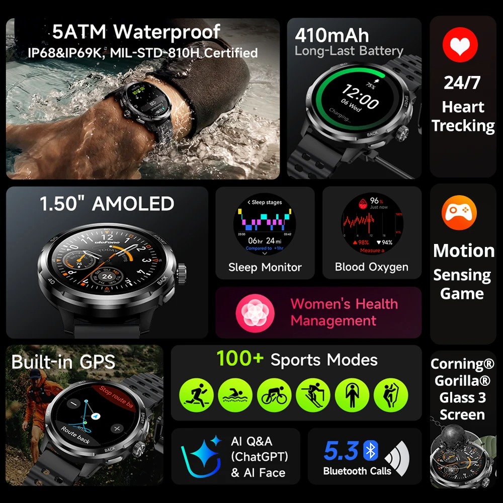 Jam Tangan Pintar Ulefone Armo - Smartwatch Watches For Mens ulasan dan harga
